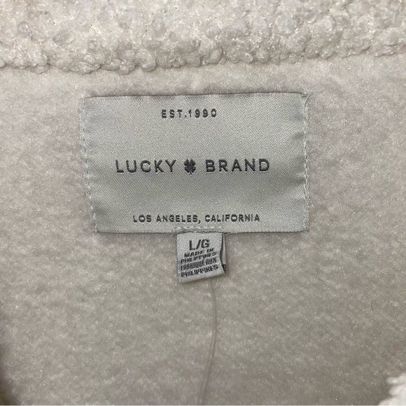 LUCKY BRAND Sherpa Faux Shearling Teddy Fleece Coat Jacket Size L Oatmeal $169 - Picture 2 of 10